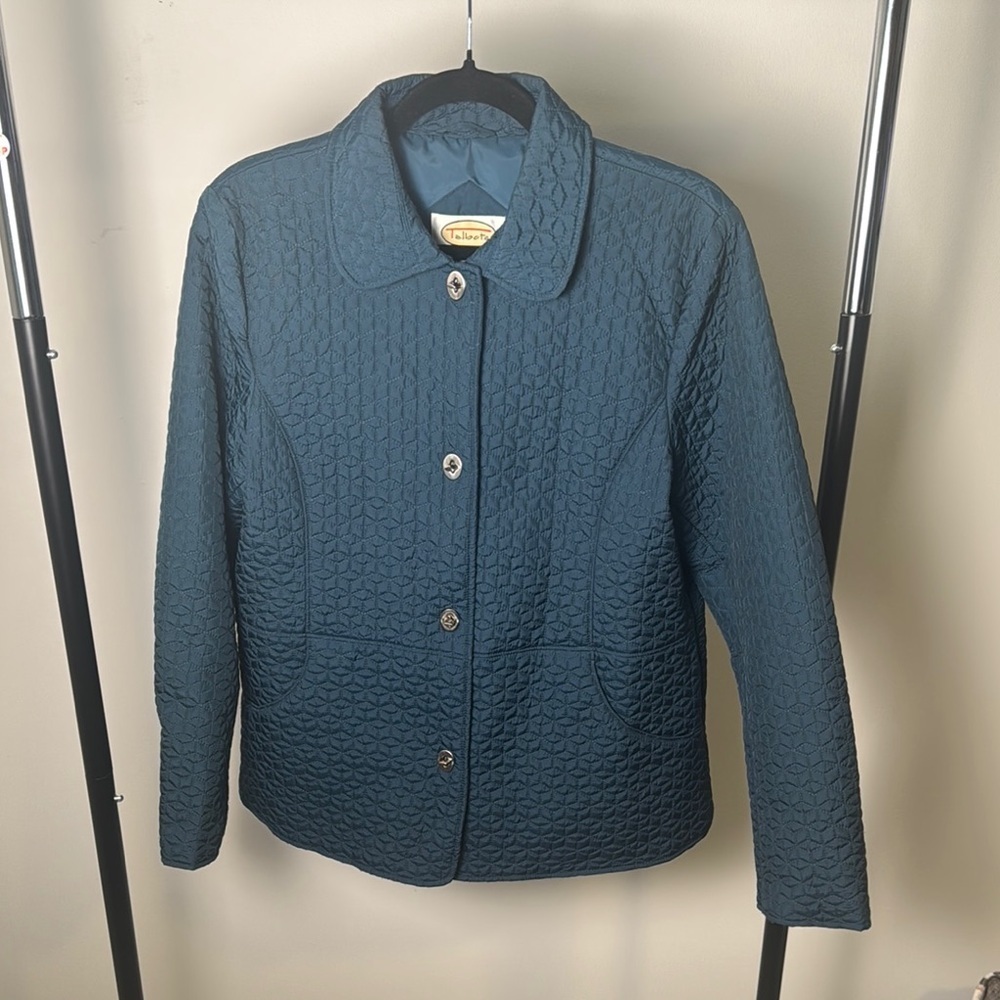 Vintage Talbots Petites Quilted Blue Jacket Size Large